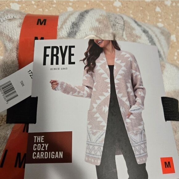 Frye Gray and Cream Cardigan Sweater with Open Front and Long Length - Picture 9 of 11